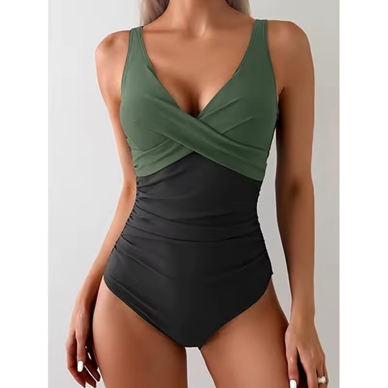 Costum de Baie Modelator Dama, Intreg, Verde Army, cu Push-Up, Tummy Control si Spate Reglabil - Costume de baie - Lenjeria Magica