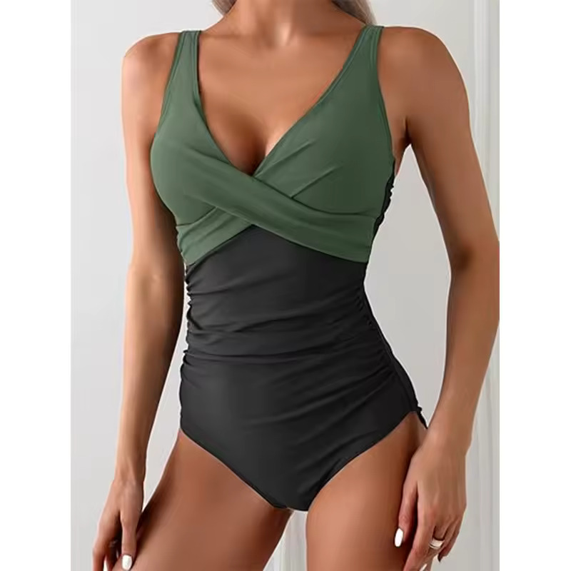 Costum de Baie Modelator Dama, Intreg, Verde Army, cu Push-Up, Tummy Control si Spate Reglabil - Costume de baie - Lenjeria Magica