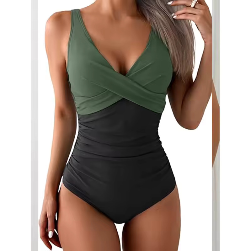 Costum de Baie Modelator Dama, Intreg, Verde Army, cu Push-Up, Tummy Control si Spate Reglabil - Costume de baie - Lenjeria Magica