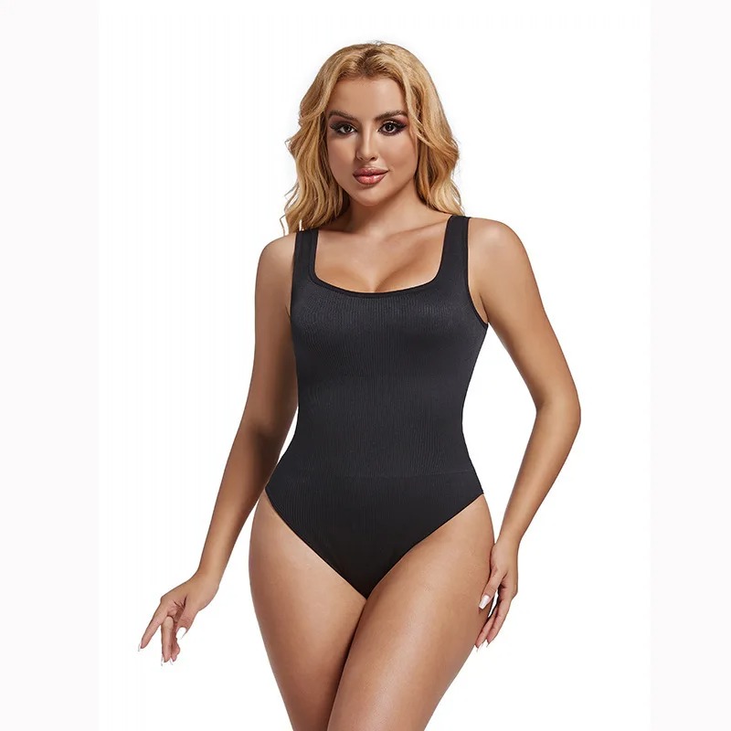 Body modelator dama, reiat, cu efect tummy control, decolteu patrat si compresie usoara - Lenjerie Magica - Lenjeria Magica