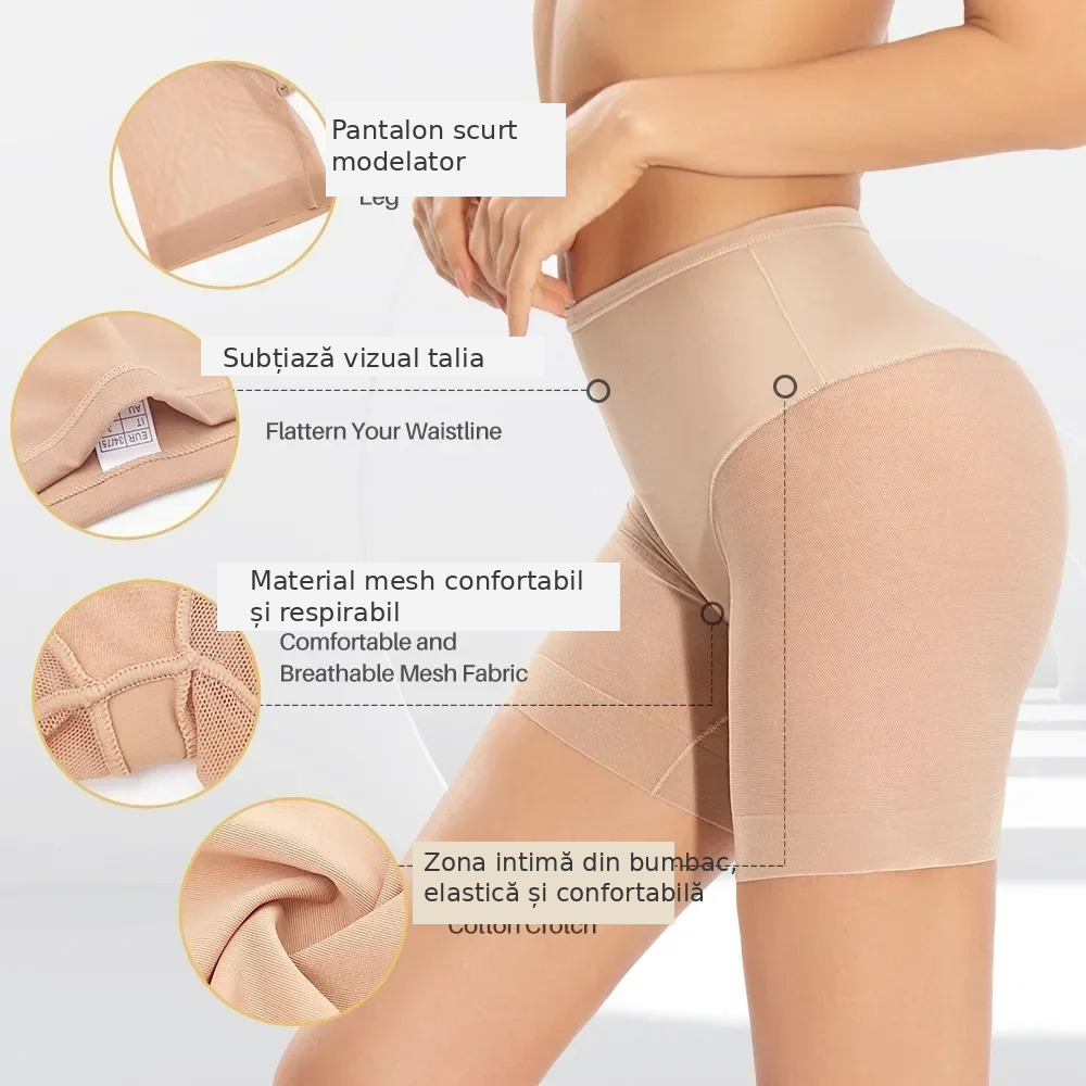 Pantaloni scurti modelatori dama, cu talie inalta, mesh si efect de subtiere - Lenjerie Magica - Lenjeria Magica
