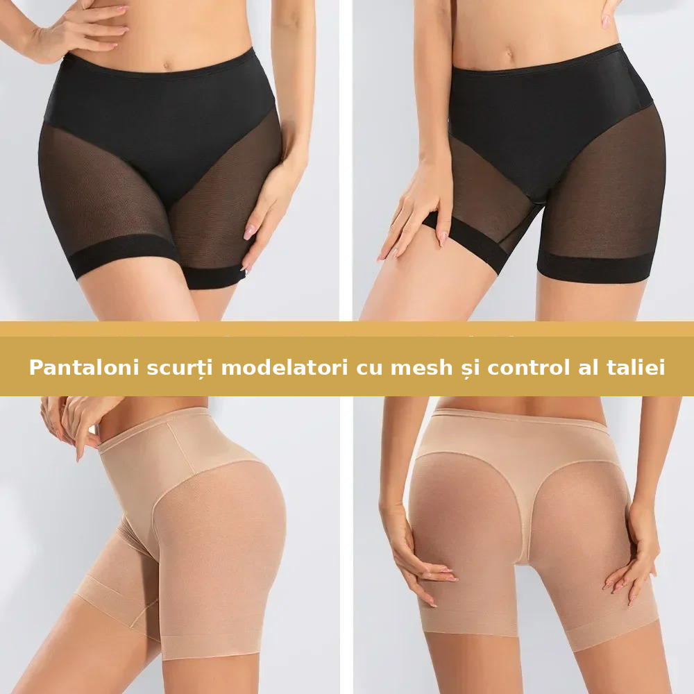 Pantaloni scurti modelatori dama, cu talie inalta, mesh si efect de subtiere - Lenjerie Magica - Lenjeria Magica