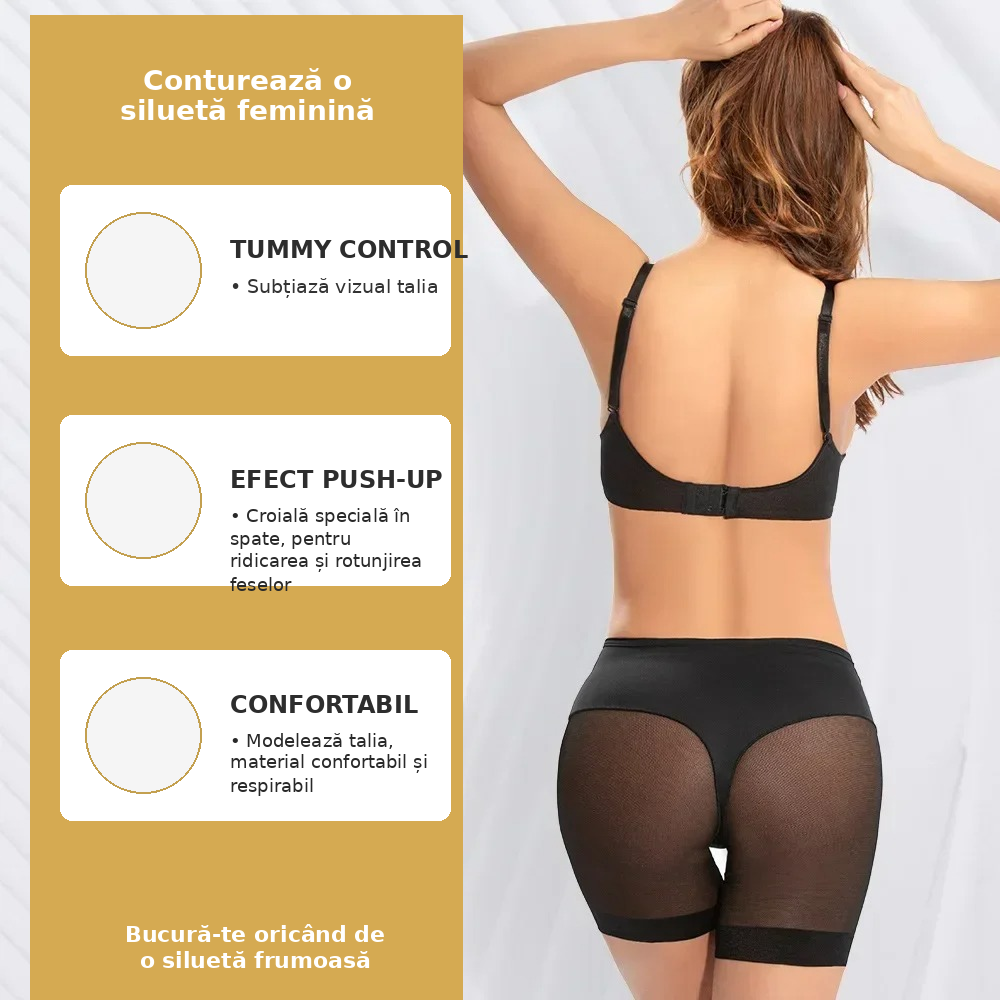 Pantaloni scurti modelatori dama, cu talie inalta, mesh si efect de subtiere - Lenjerie Magica - Lenjeria Magica
