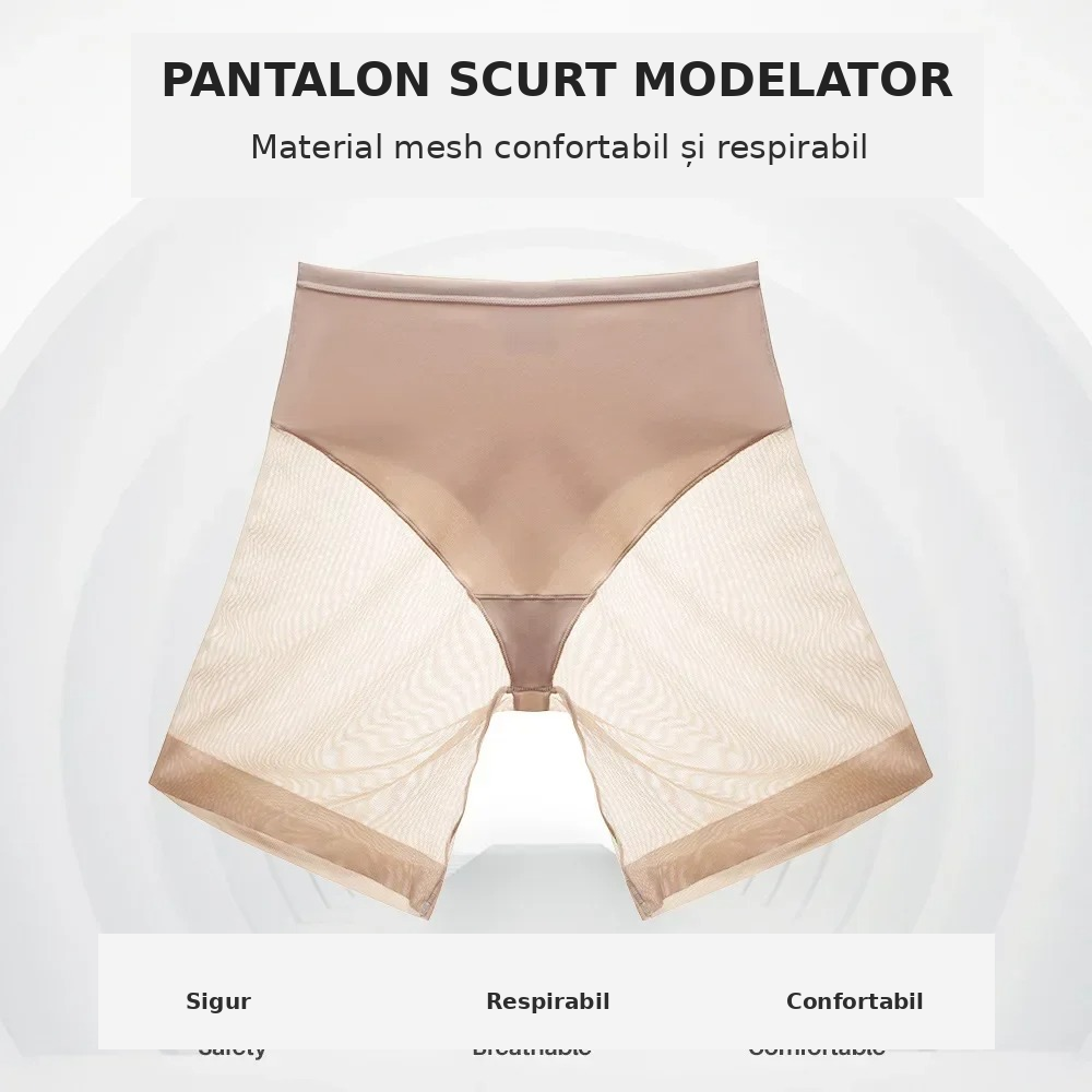 Pantaloni scurti modelatori dama, cu talie inalta, mesh si efect de subtiere - Lenjerie Magica - Lenjeria Magica