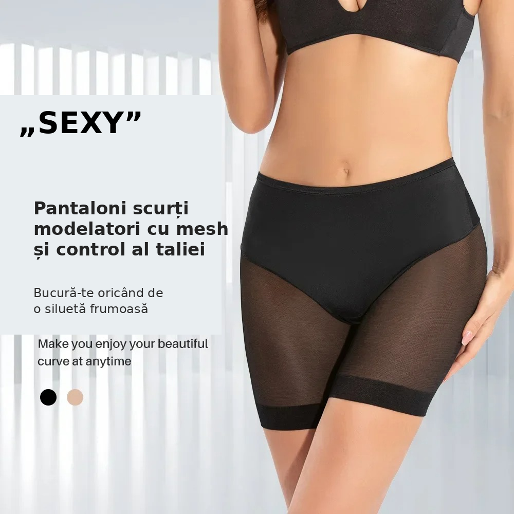 Pantaloni scurti modelatori dama, cu talie inalta, mesh si efect de subtiere - Lenjerie Magica - Lenjeria Magica