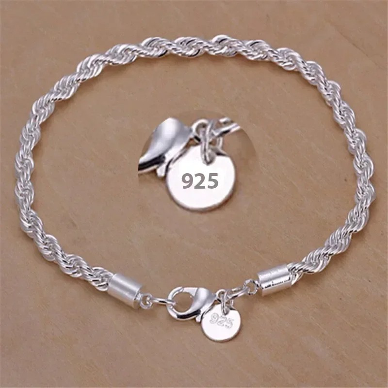 Brățară din argint 925, lanț plat de 4 mm, lungime 20 cm, cu închizătoare tip lobster - Bijuterii din Argint - Lenjeria Magica