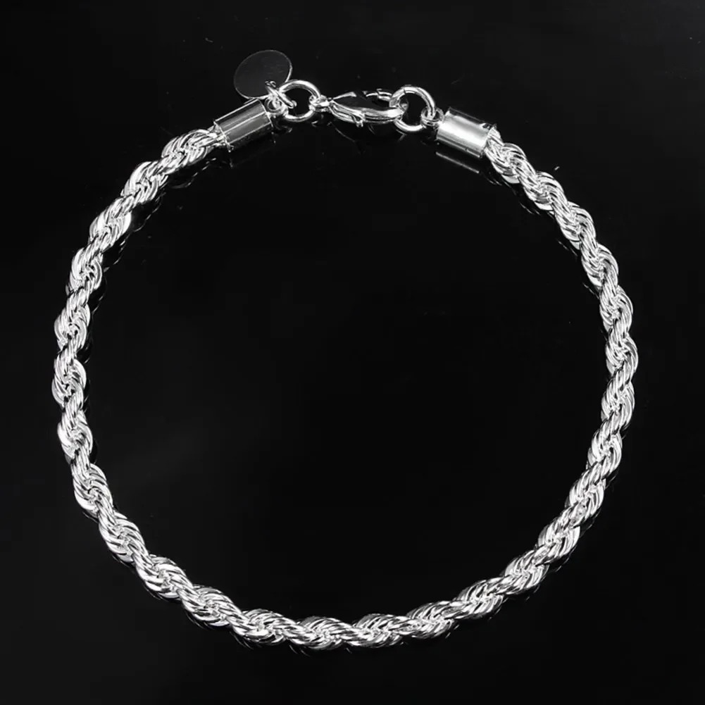 Brățară din argint 925, lanț plat de 4 mm, lungime 20 cm, cu închizătoare tip lobster - Bijuterii din Argint - Lenjeria Magica