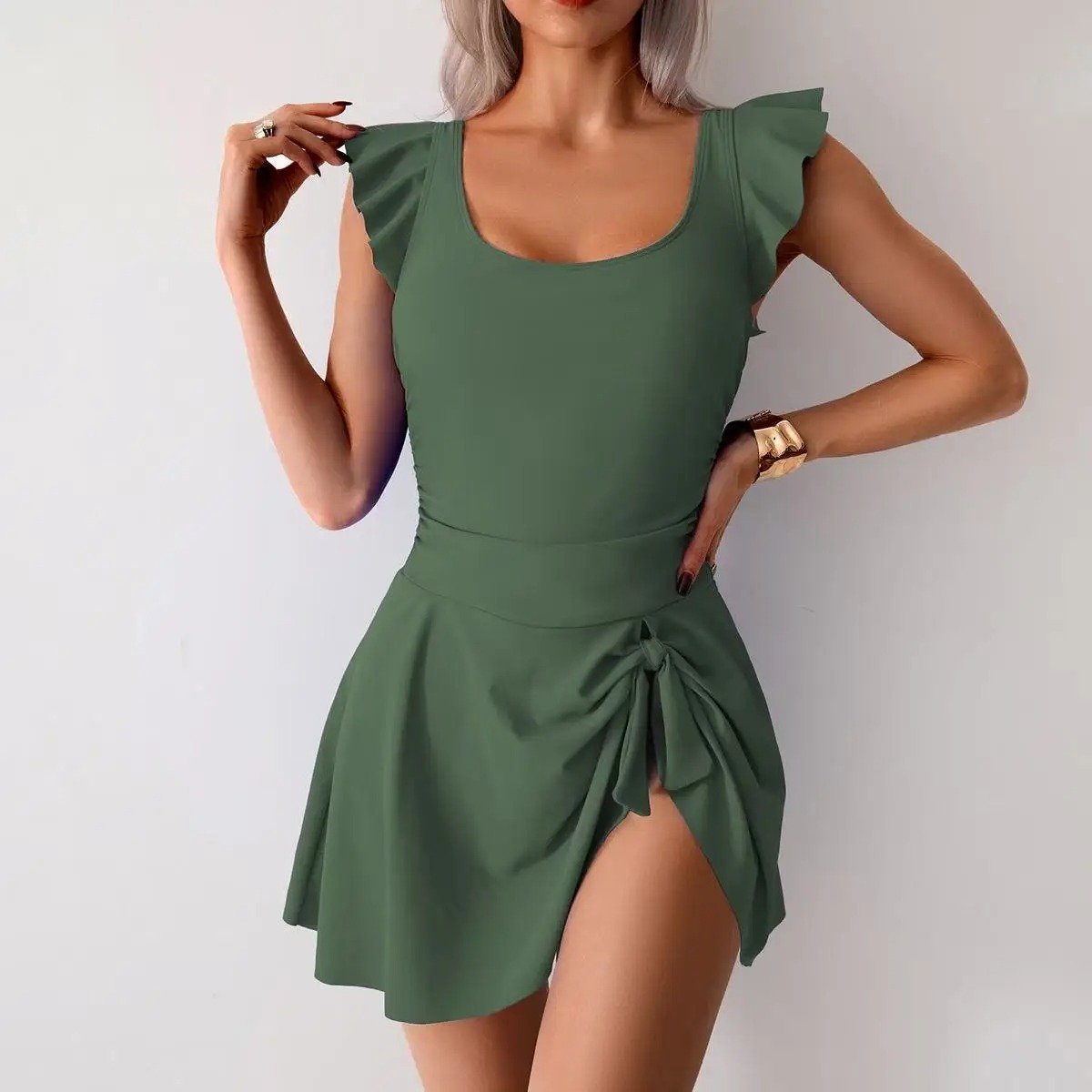 Costum de baie dama tip rochita, modelator, cu volane si efect tummy control - Costume de baie - Lenjeria Magica
