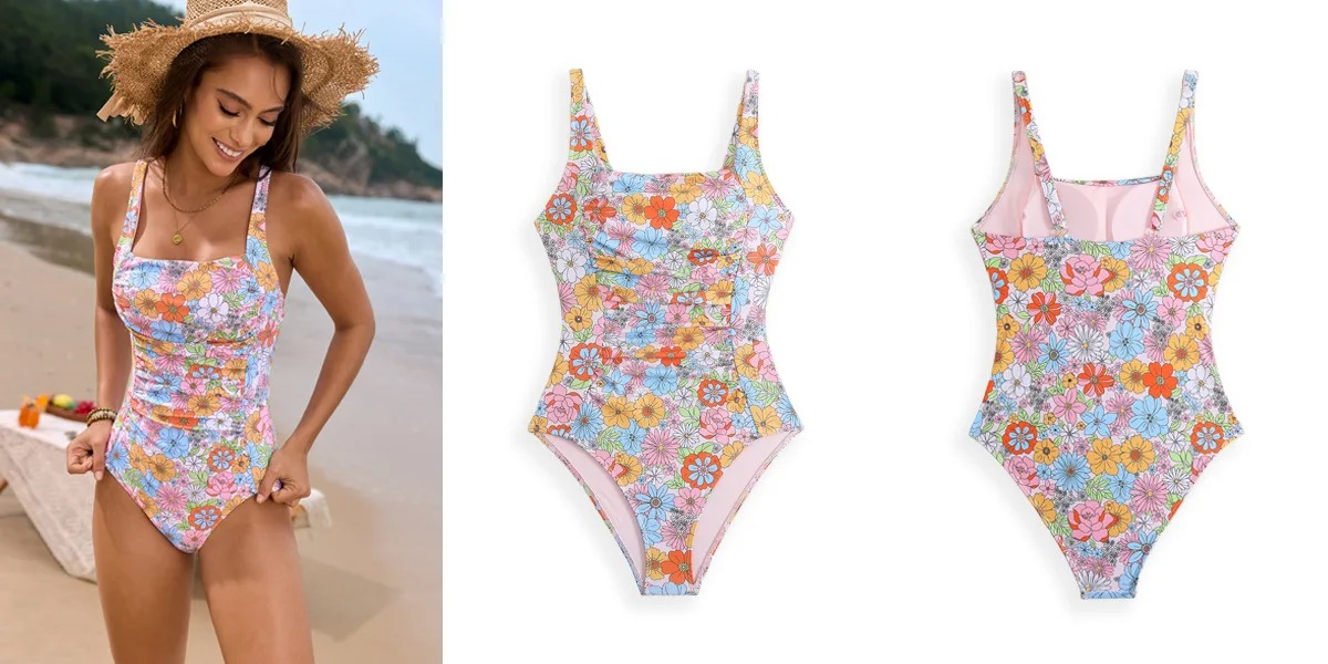 Costum de baie dama intreg, cu decolteu patrat, bretele reglabile si efect modelator pentru abdomen - Costume de baie - Lenjeria Magica